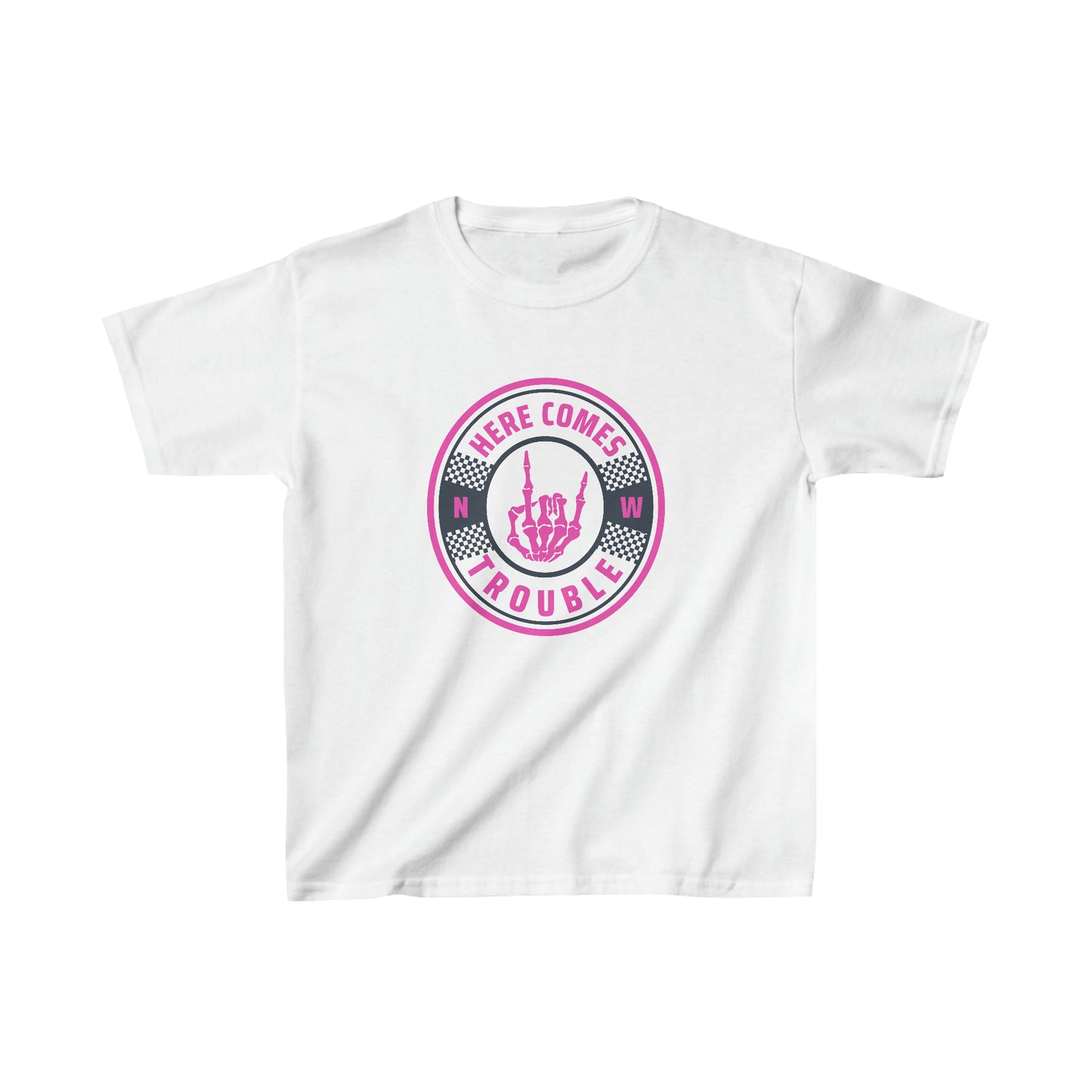 PINK Here Comes Trouble YOUTH Heavy Cotton™ Tee